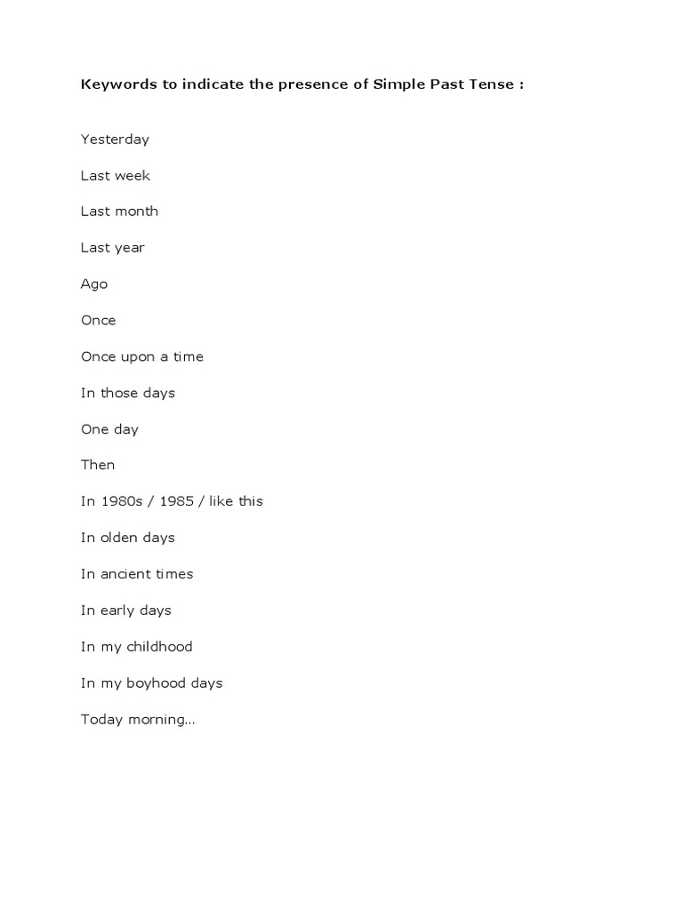 Keywords To Indicate The Presence of Simple Past Tense | PDF | Social ...
