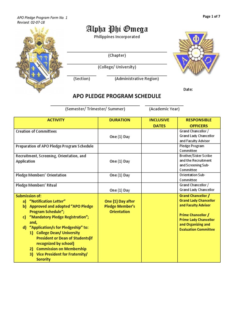 Pledge Program Form No 1 | PDF | Fraternities And Sororities | Academia