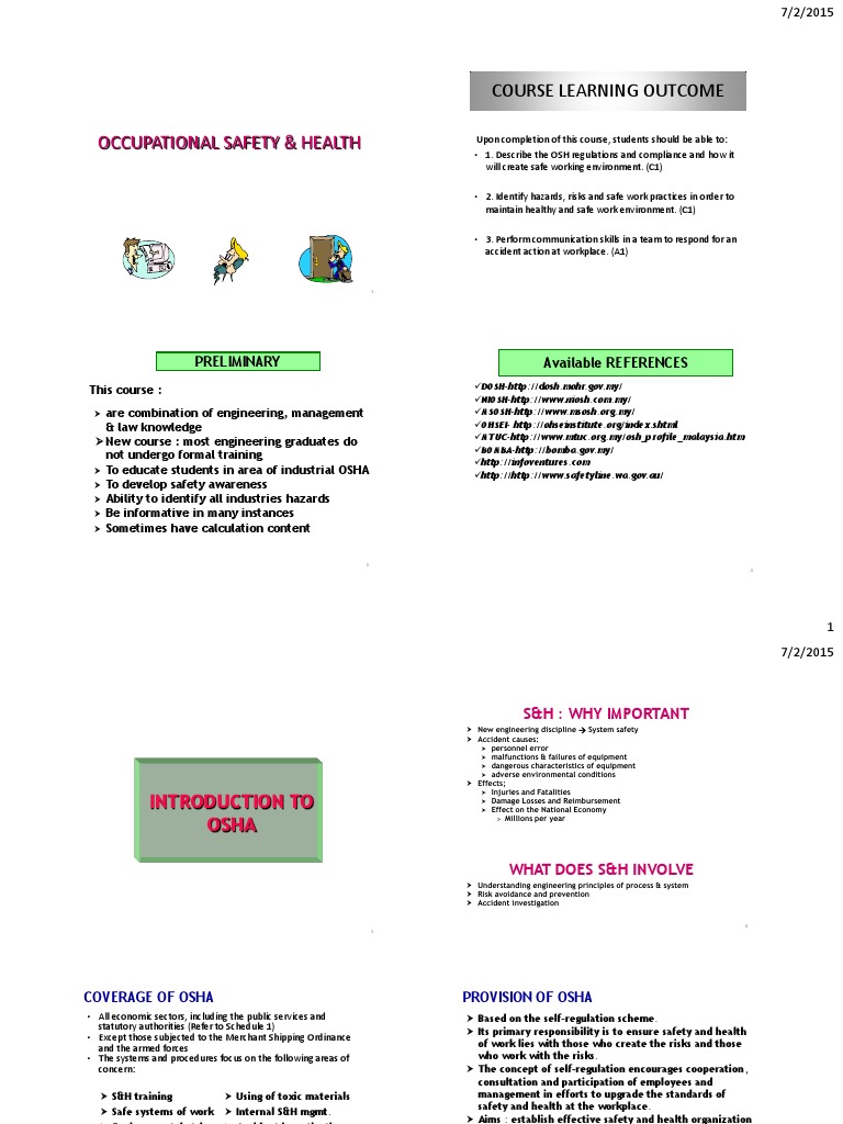 OSHA Course Overview and Objectives | PDF | Occupational Safety And ...