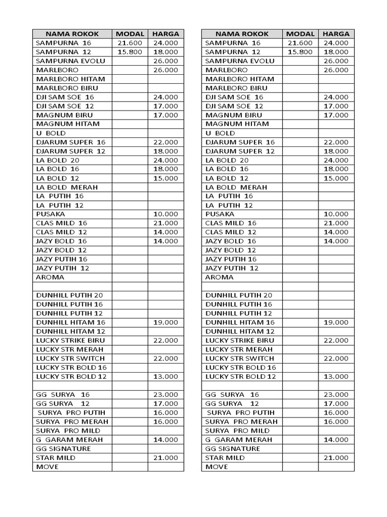 Harga Rokok Jazy dan Slava Terbaru | PDF