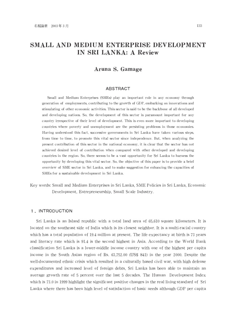 SME Development in Sri Lanka: Overview | PDF | Small And Medium Sized ...