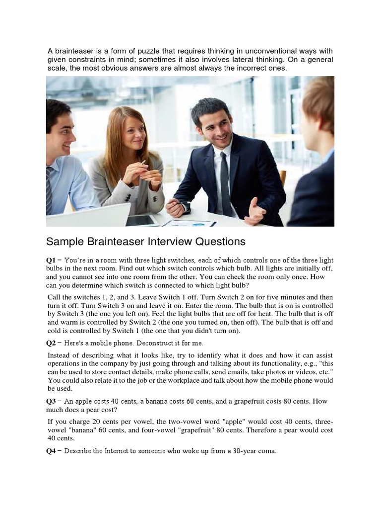 Brainteaser Interview Questions PDF Switch