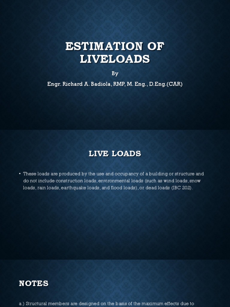 Estimation of Liveloads: by Engr. Richard A. Badiola, RMP, M. Eng., D ...