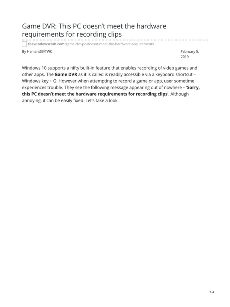 Recording Clips On PC That Doesn't Meet The Hardware Requirements PDF