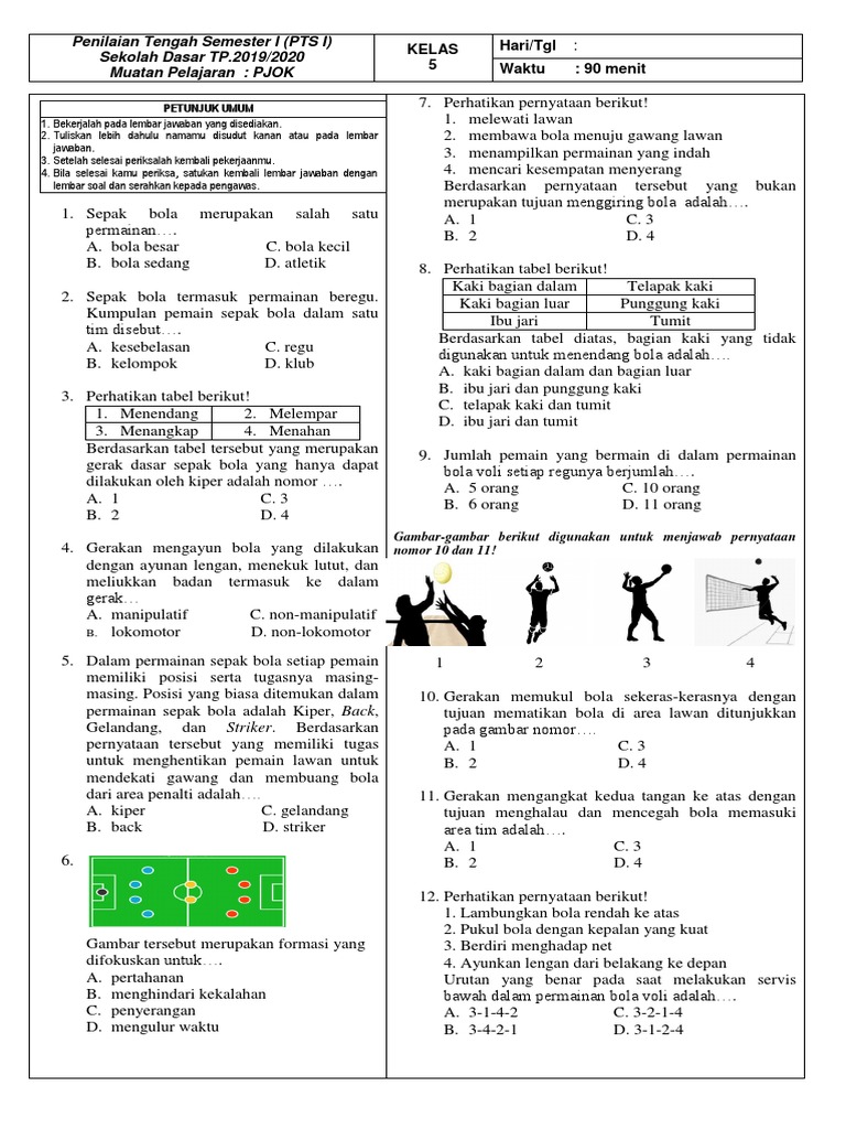 Soal Pts Pjok Kelas 5 Sd Kurikulum 2013