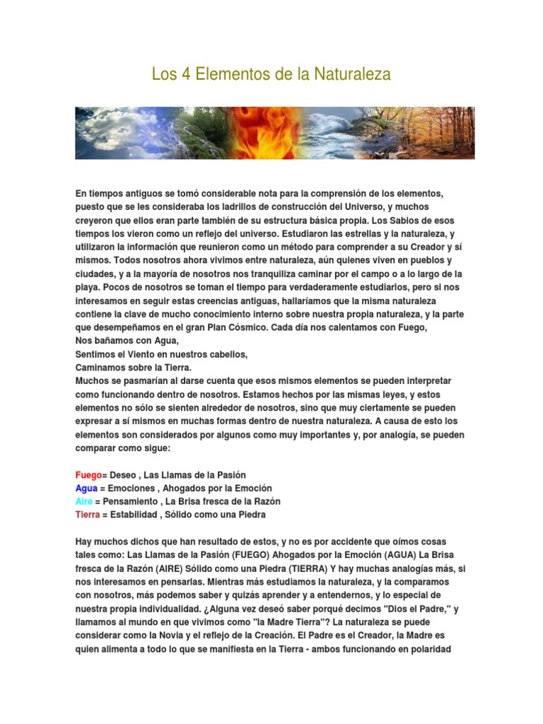 Los 4 Elementos de La Naturaleza | PDF | Incendios | Naturaleza
