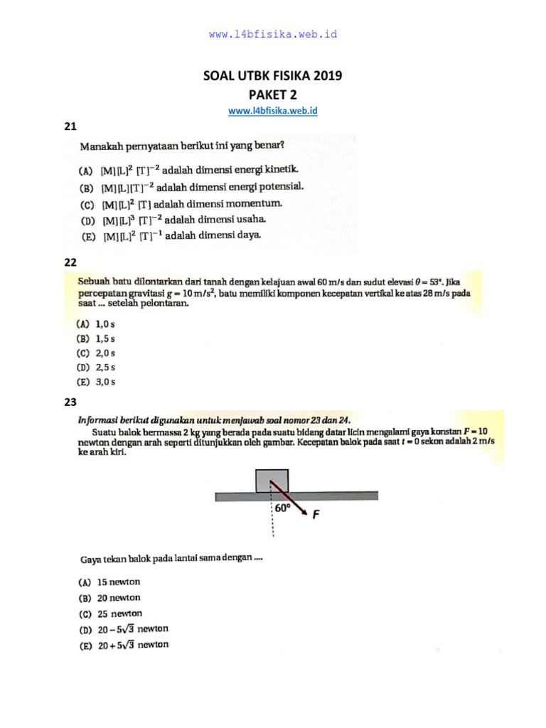 Soal Utbk Fisika 2019 Paket 2 Www L4bfisika Web Id Pdf