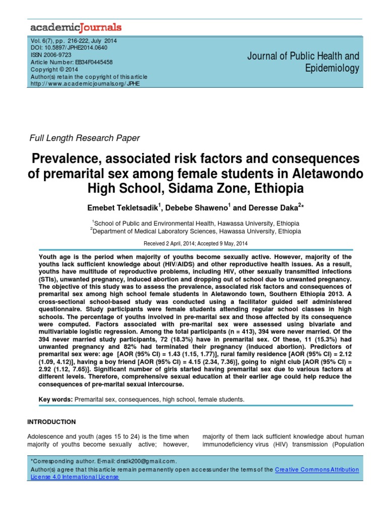 Prevalence Associated Risk Factors and C PDF | PDF | Sexual Intercourse ...