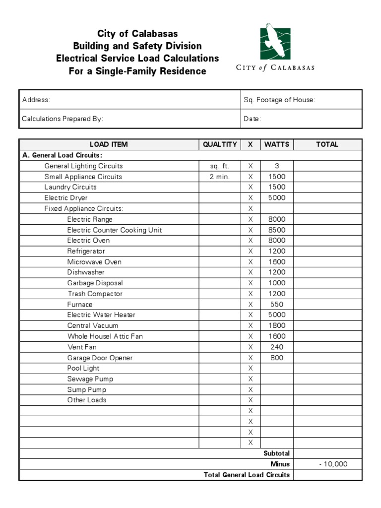 residential electrical load calculations