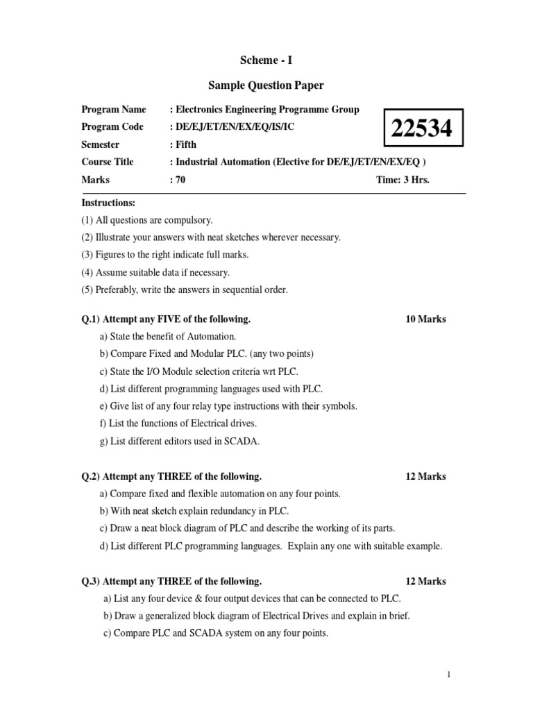 Industrial Automation Exam Questions | PDF | Programmable Logic ...