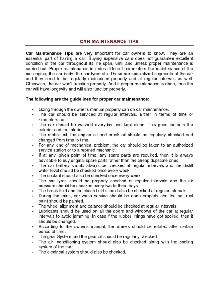 Car Maintenance Tips Pdf Transmission Mechanics Motor Oil