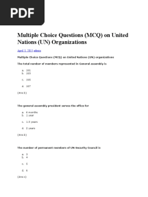 Multiple Choice Questions (MCQ) On United Nations (UN) Organizations