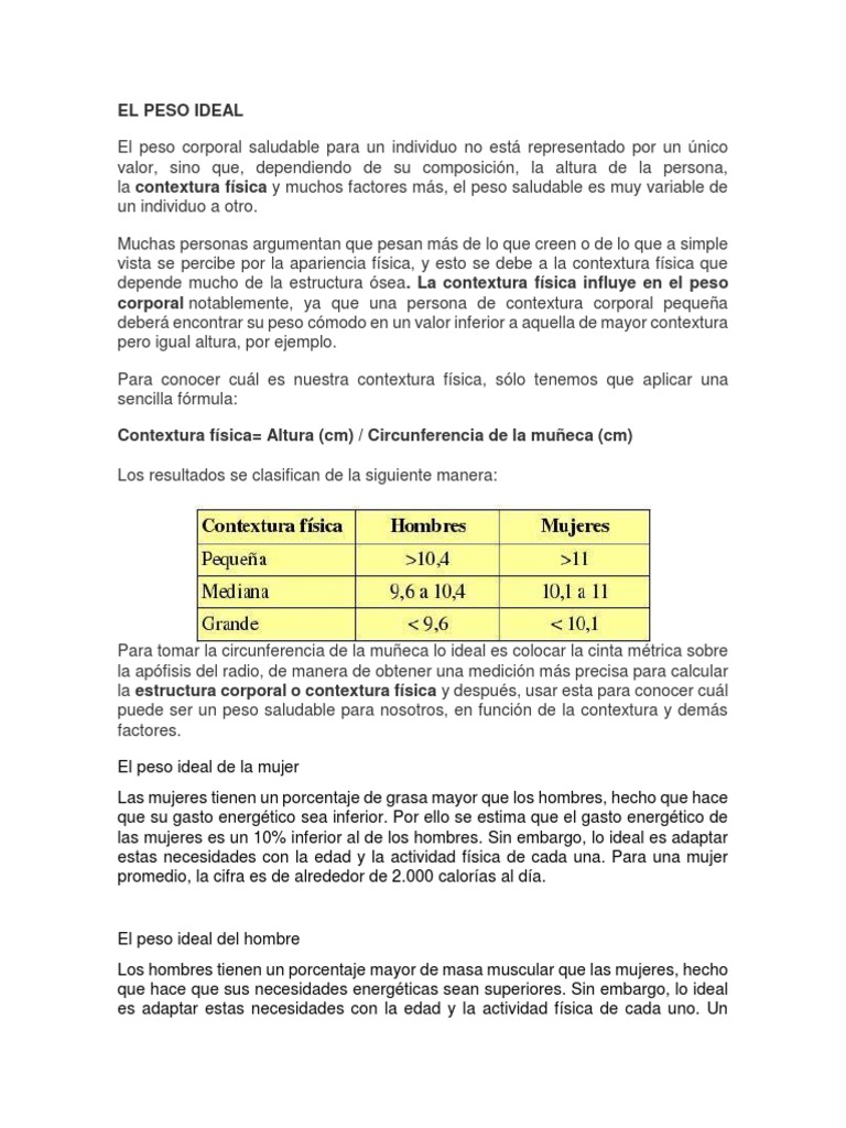 Tabla de Peso Ideal por Altura | PDF | Física | Naturaleza