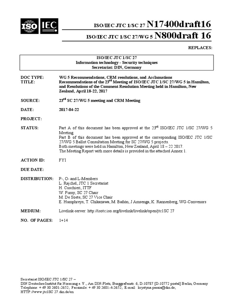 N17400draft16 N800draft 16: Iso/Iec JTC 1/Sc 27 Iso/Iec JTC 1/Sc 27/Wg ...