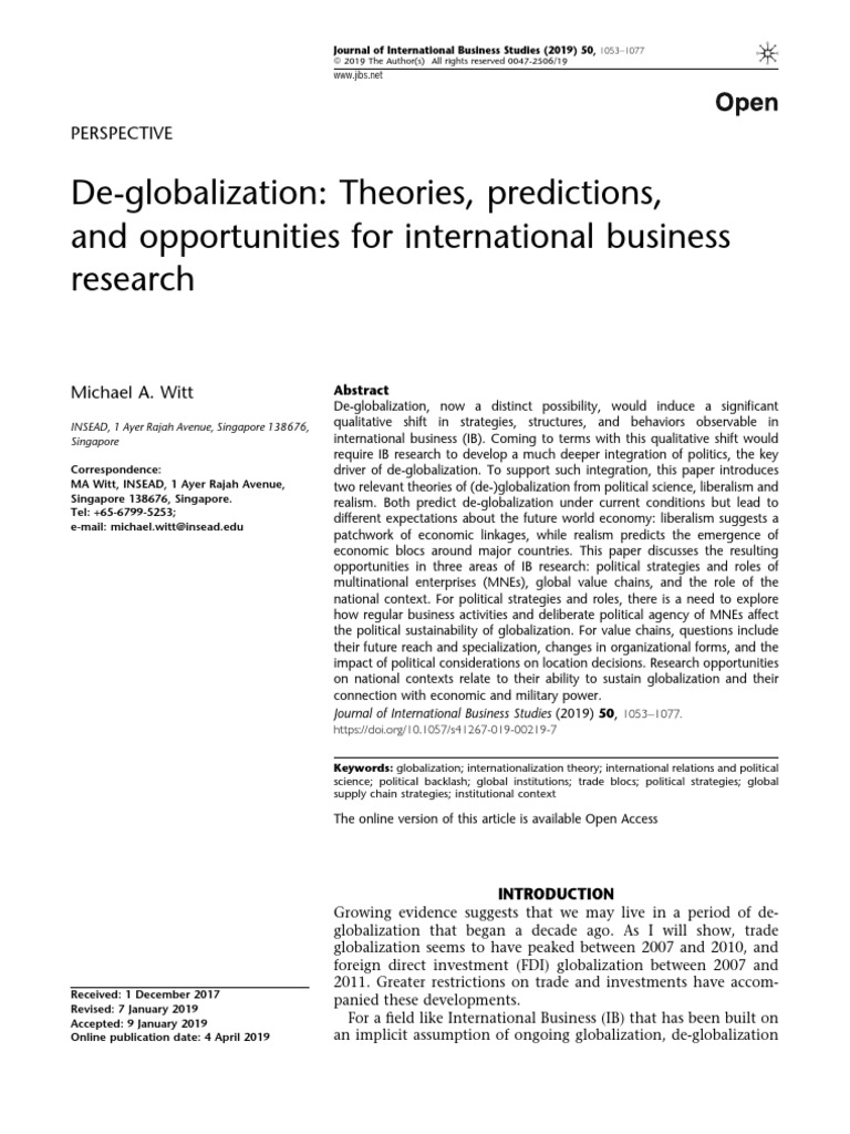 Witt2019 Article de-globalizationTheoriesPredic | PDF | International ...