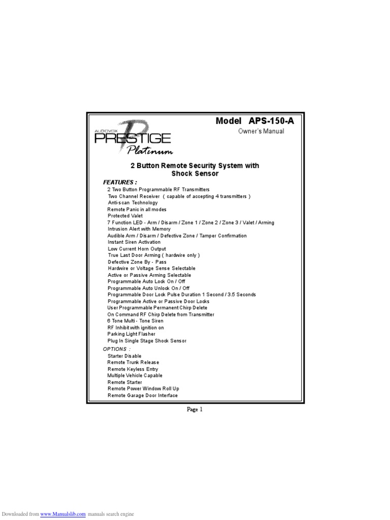 Prestige Alarm Manual Pdf Components Manufactured Goods