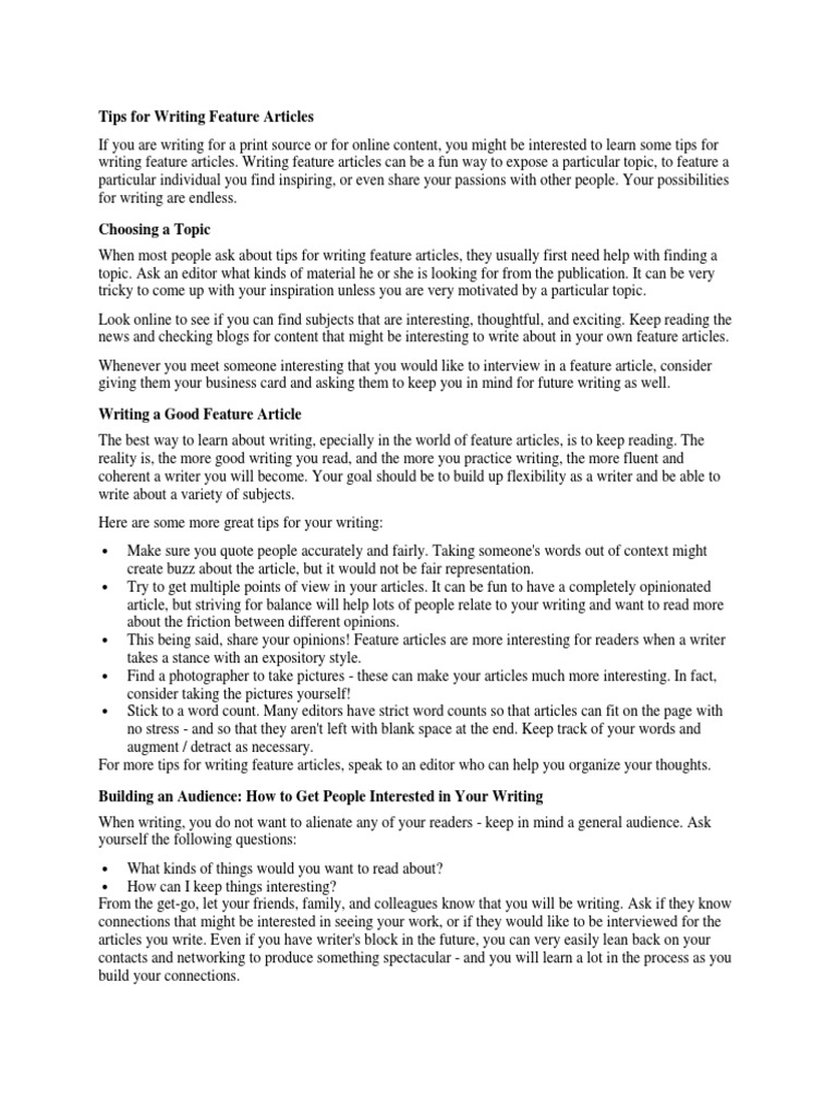 Feature Article Writing Tips | PDF | News | Writers