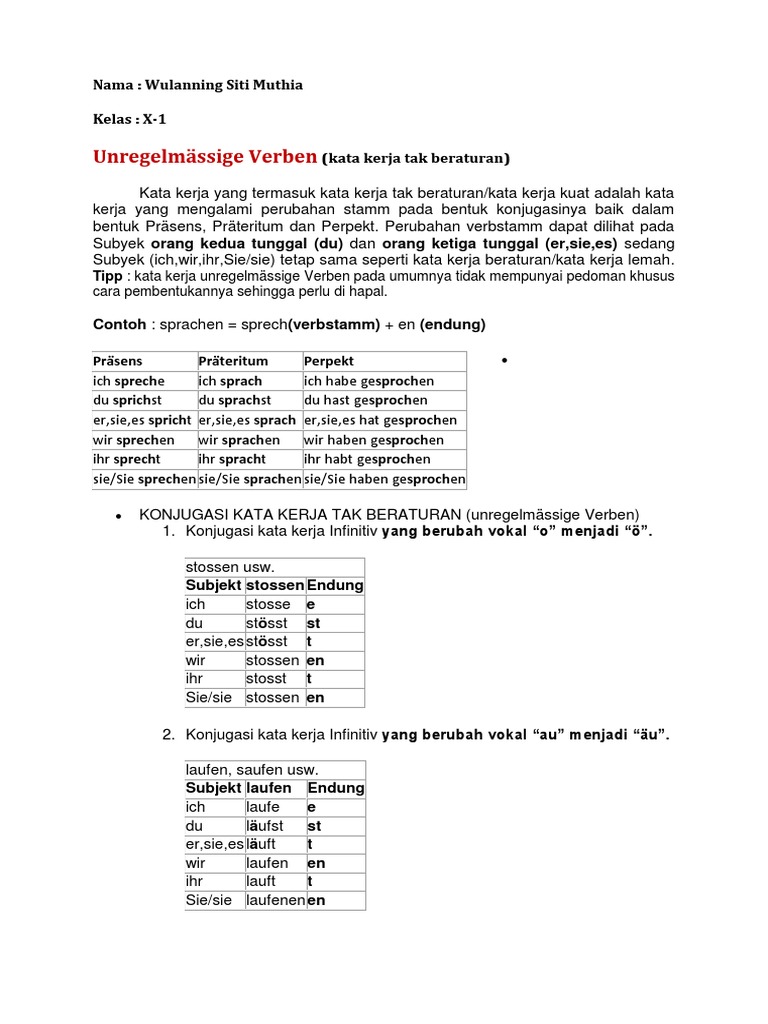 Bahasa Jerman Unregelmassige Verben
