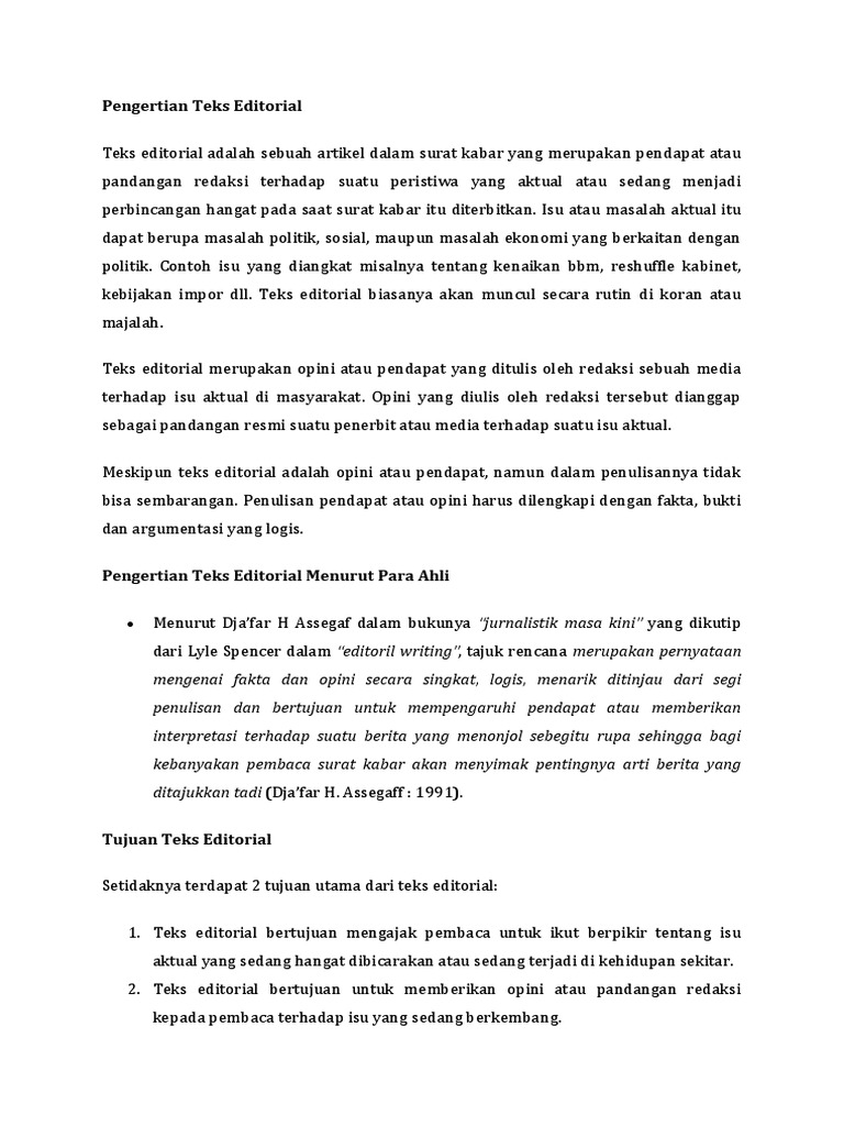 Pengertian Teks Editorial