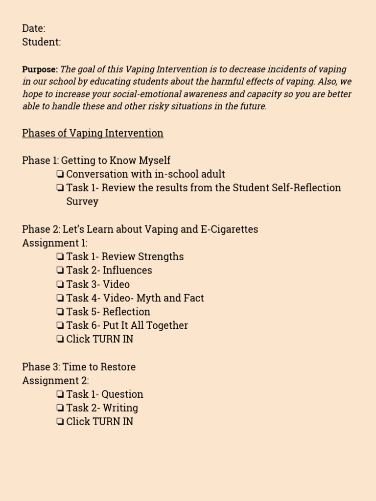 Vaping Intervention Checklist | PDF