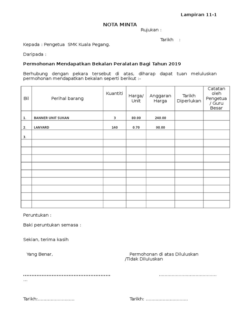 Borang Nota Minta | PDF
