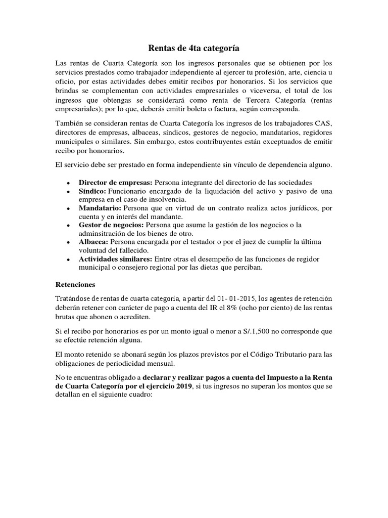 Rentas de 4ta Categoría y 5ta Categoria | PDF | Salario | Impuesto ...