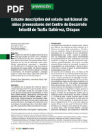 Estudio Descriptivo Del Estado Nutricional de Niños Preescolares Del Centro de Desarrollo Infantil de Tuxtla Gutiérrez, Chiapas