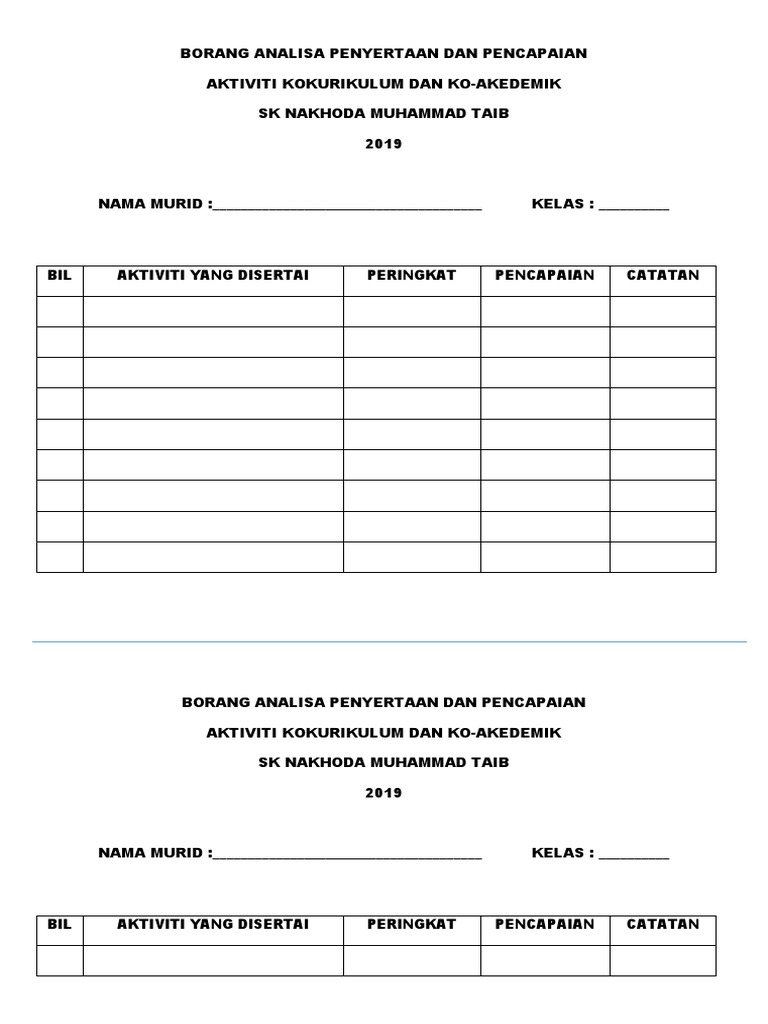 Borang Analisa Penyertaan Dan Pencapaian Pdf