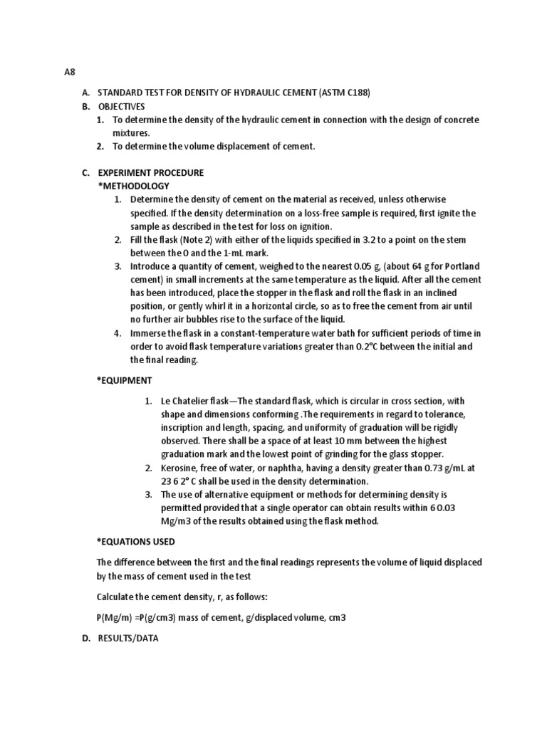 ASTM C188 Density Test for Cement | PDF | Concrete | Density