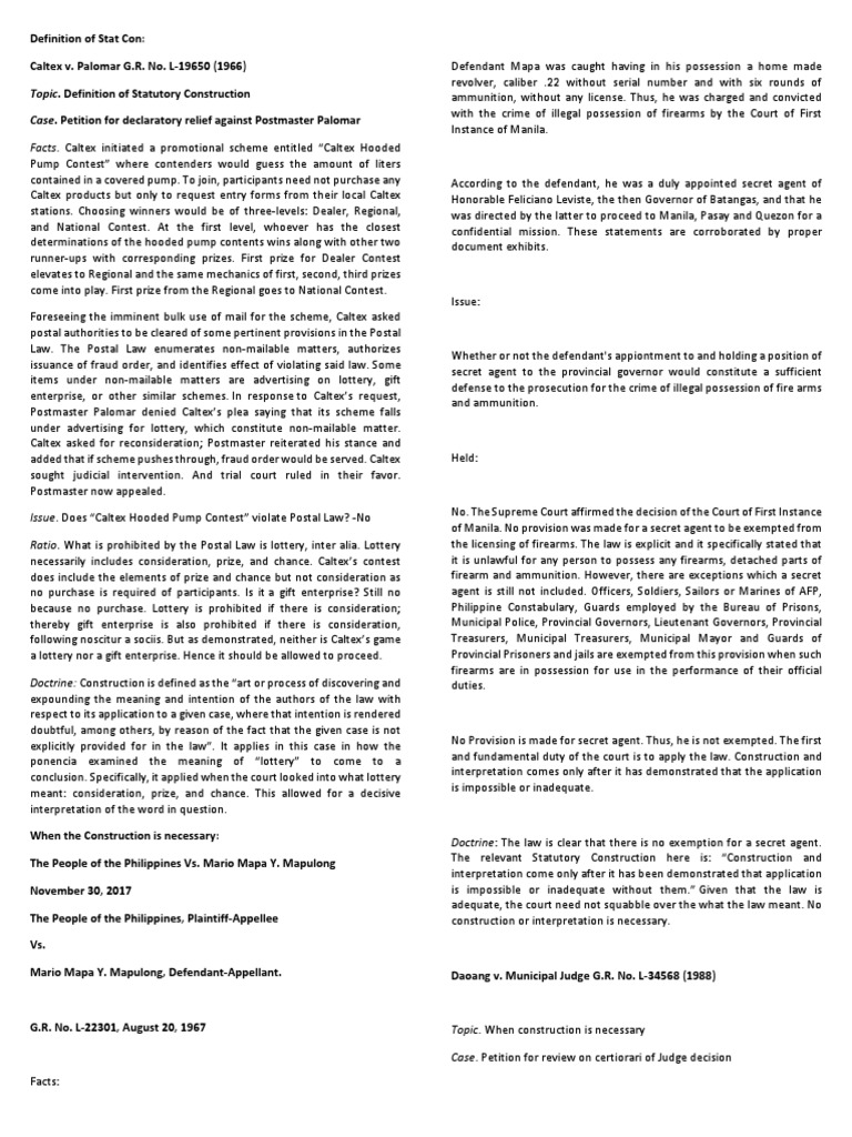 Topic. Definition of Statutory Construction Case. Petition For