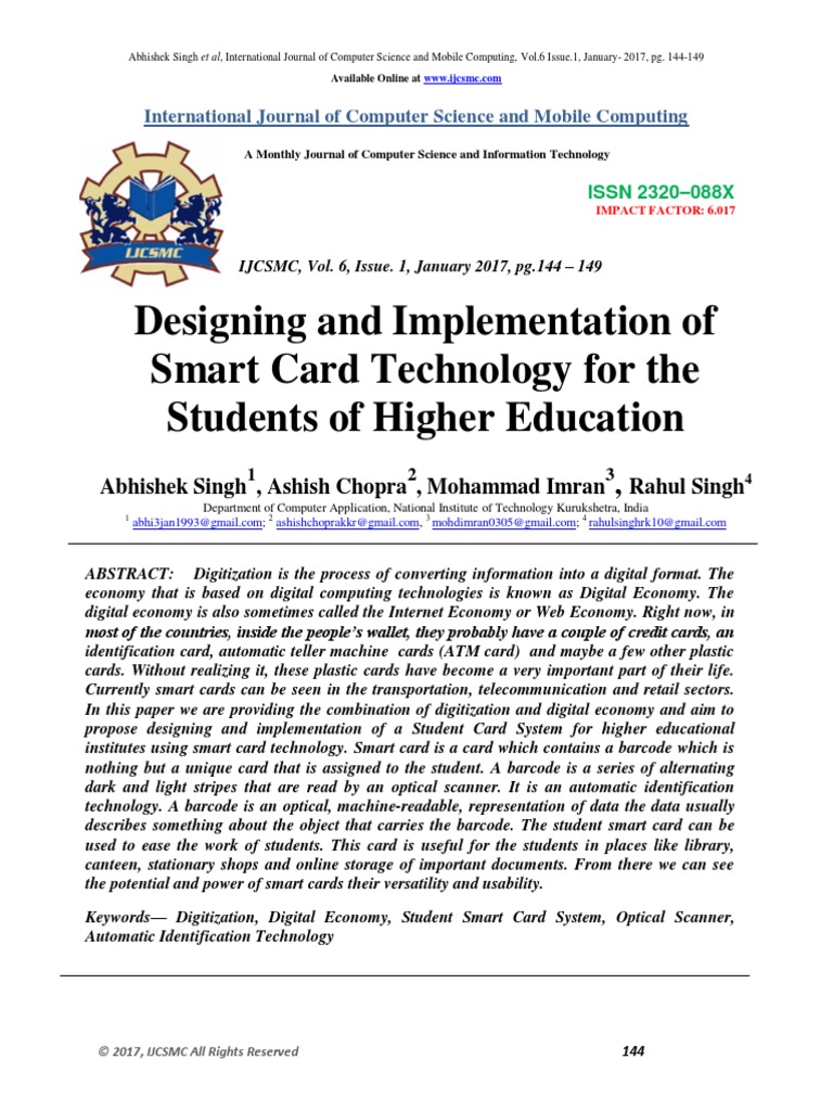 Designing and Implementation of Smart Card Technology For The Students ...