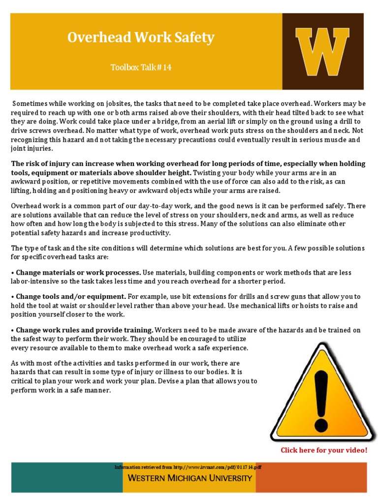 14 Overhead Work PDF Hazards Tools