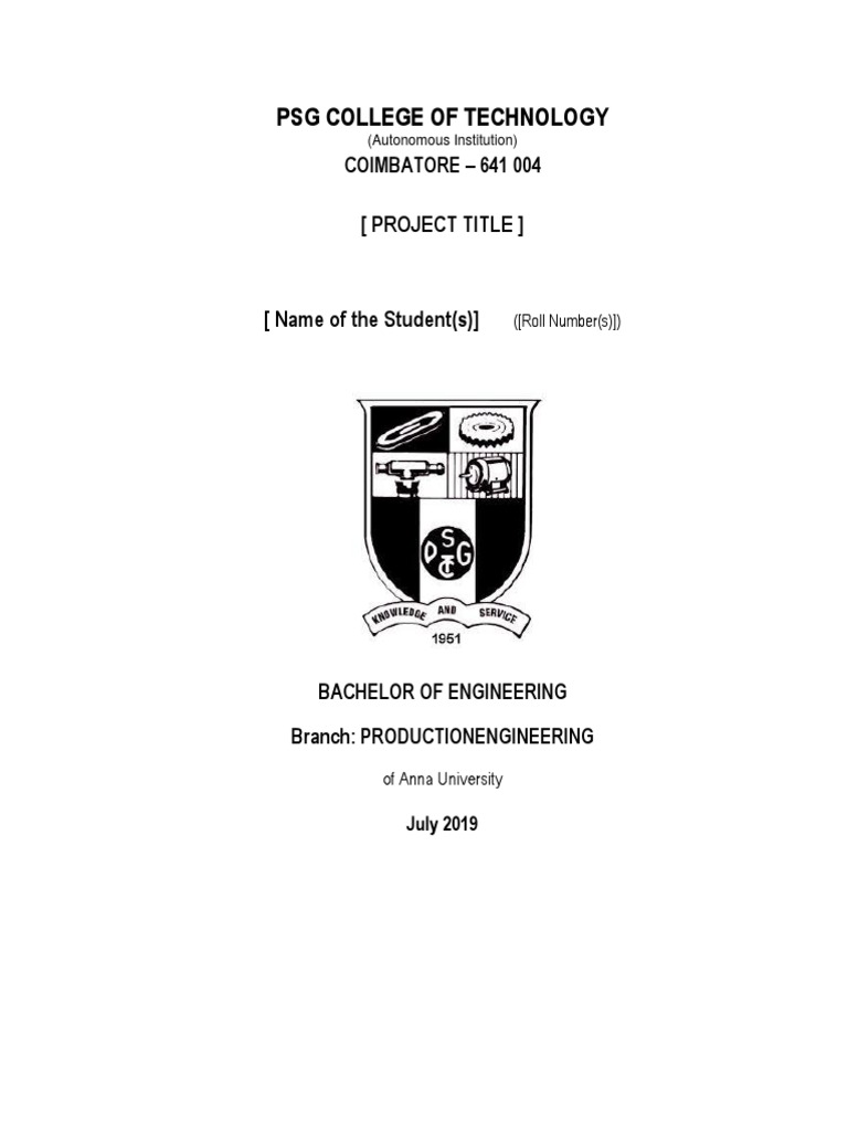 PSG College of Technology Project Report | PDF