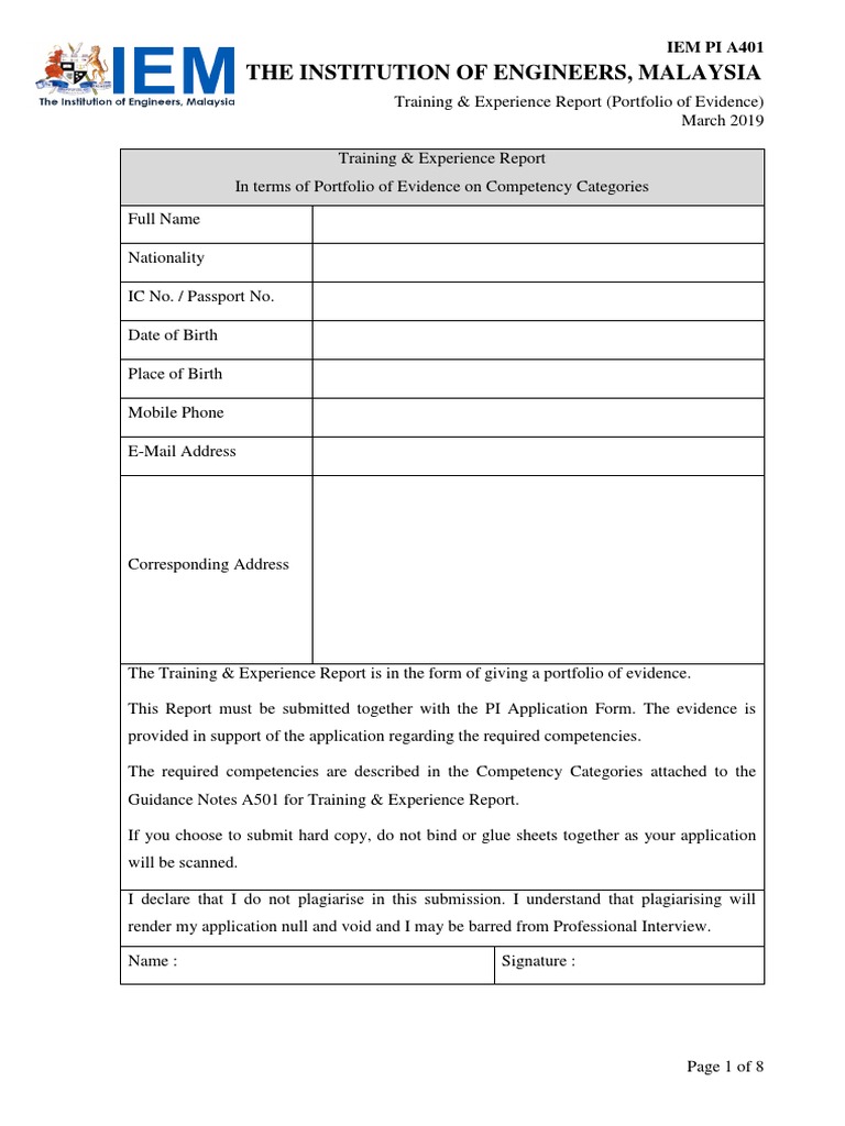 IEM PI A401 Training and Experience Report PDF Competence (Human