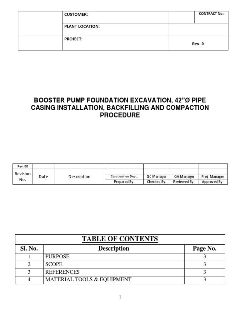Booster Pump Foundation Excavation Procedure PDF Excavation (Archaeology) Concrete