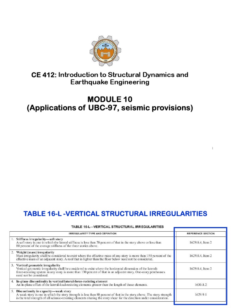 UBC-97 Structural Irregularities Guide | PDF | Stiffness | Percentage