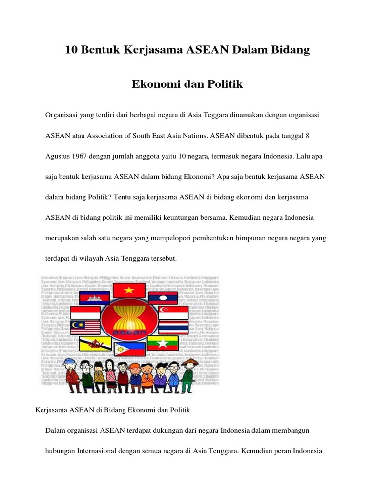 Kerja sama yang dilakukan oleh anggota asean tidak terbatas hanya pada satu bidang. contoh kerja sam