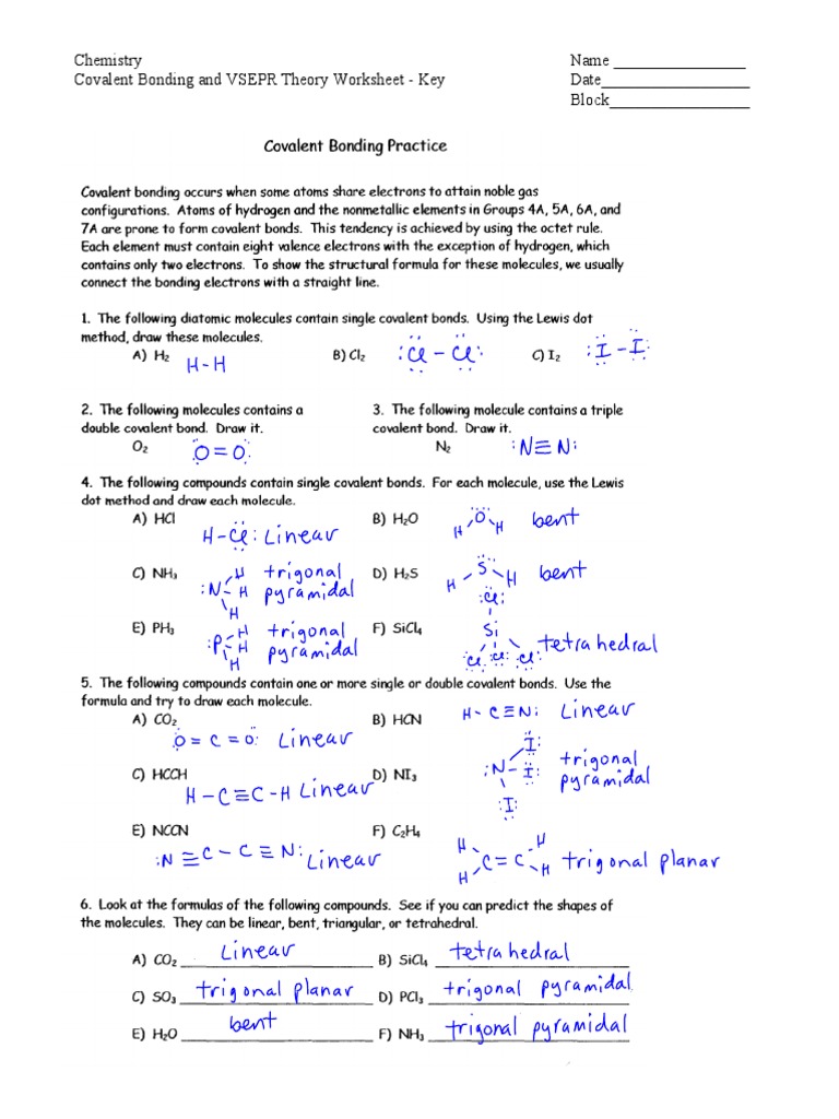 Covalent Bonding And Vsepr Theory Worksheet