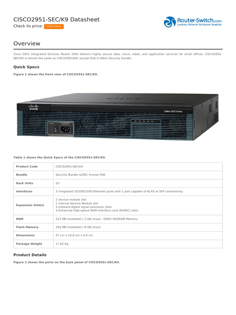 Cisco 2951-SEC/K9 Router Datasheet | PDF | Virtual Private Network ...