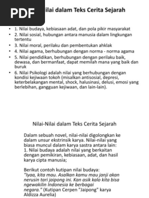 Nilai Nilai Yang Terkandung Dalam Teks Novel Sejarah