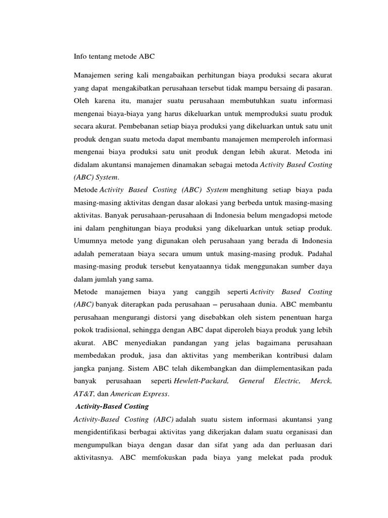 Metode Activity Based Costing (ABC) | PDF | Bisnis