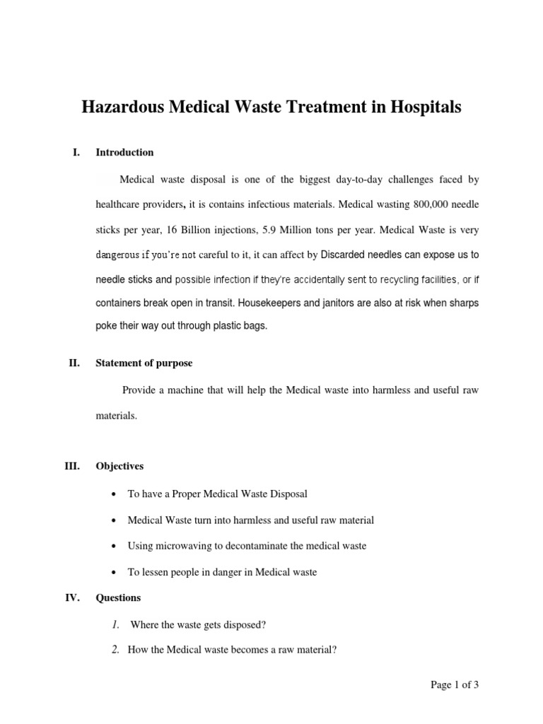 Hazardous Medical Waste Treatment in Hospitals PDF Waste Pollution