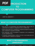 TO Computer Programming: Unit 2: Lesson 1