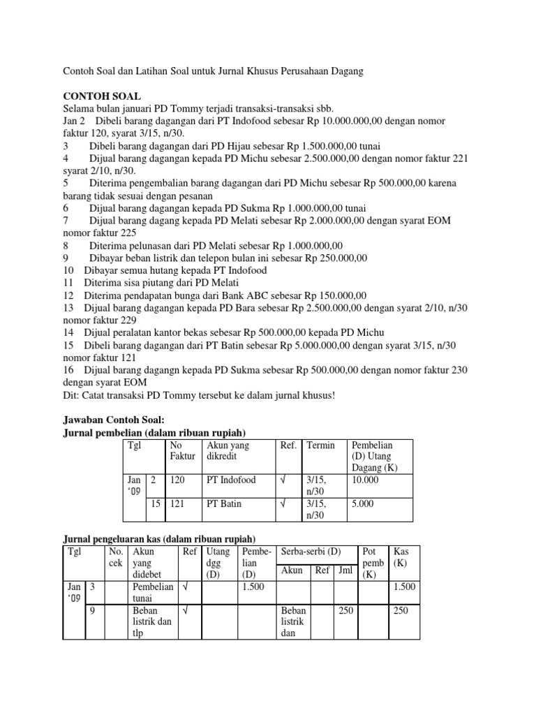 Contoh Soal Dan Latihan Soal Untuk Jurnal Khusus Perusahaan Dagang