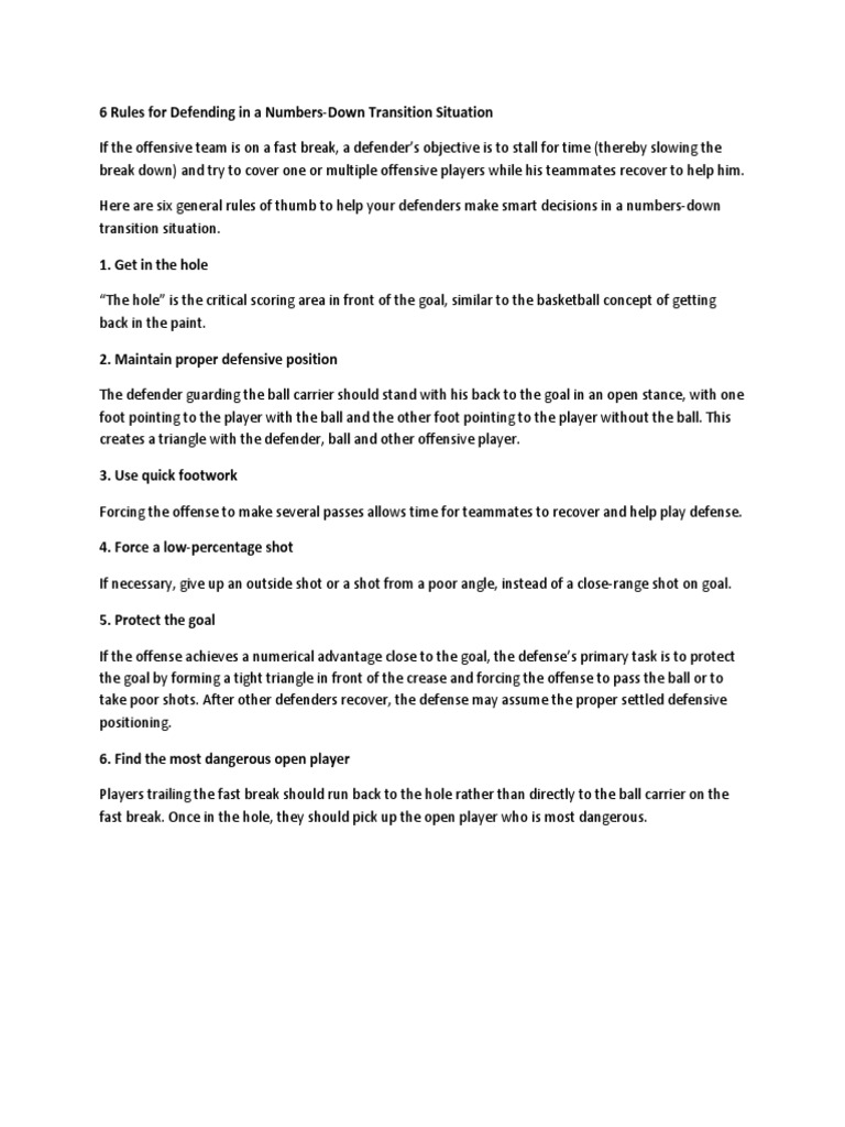 6 Rules For Defending in A Numbers | PDF | Sports & Recreation | Self ...