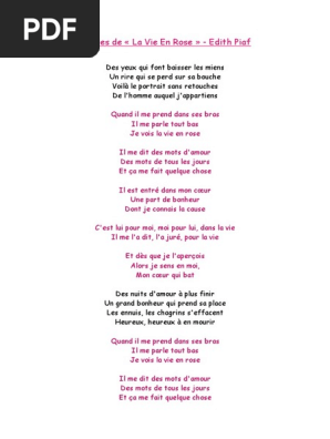 Paroles La Vie En Rose Edith Piaf