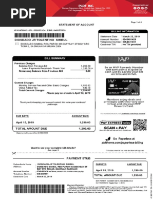 SAMPLE OF PLDT BILL