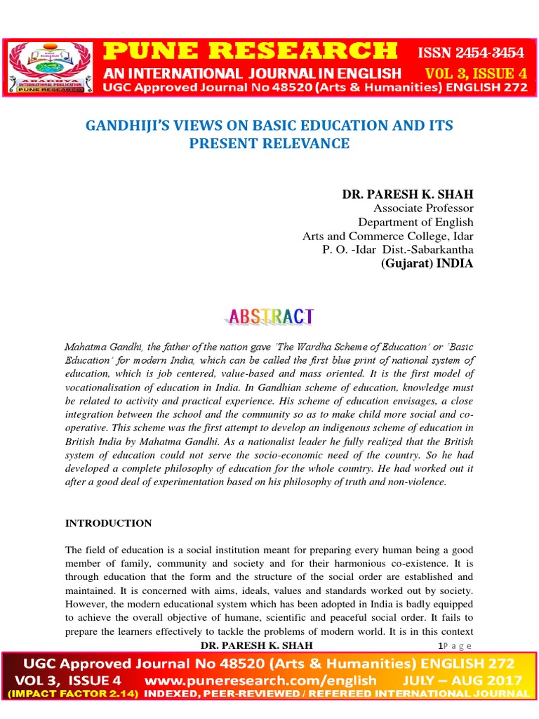 Gandhiji'S Views On Basic Education and Its Present Relevance PDF