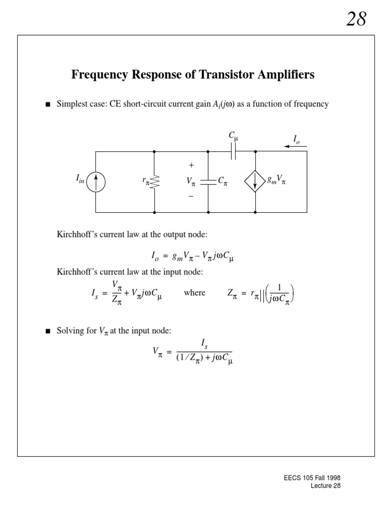 Frequency Response of Transistor Amplifiers Simplest Case CE ShortCircuit Current Gain A (J