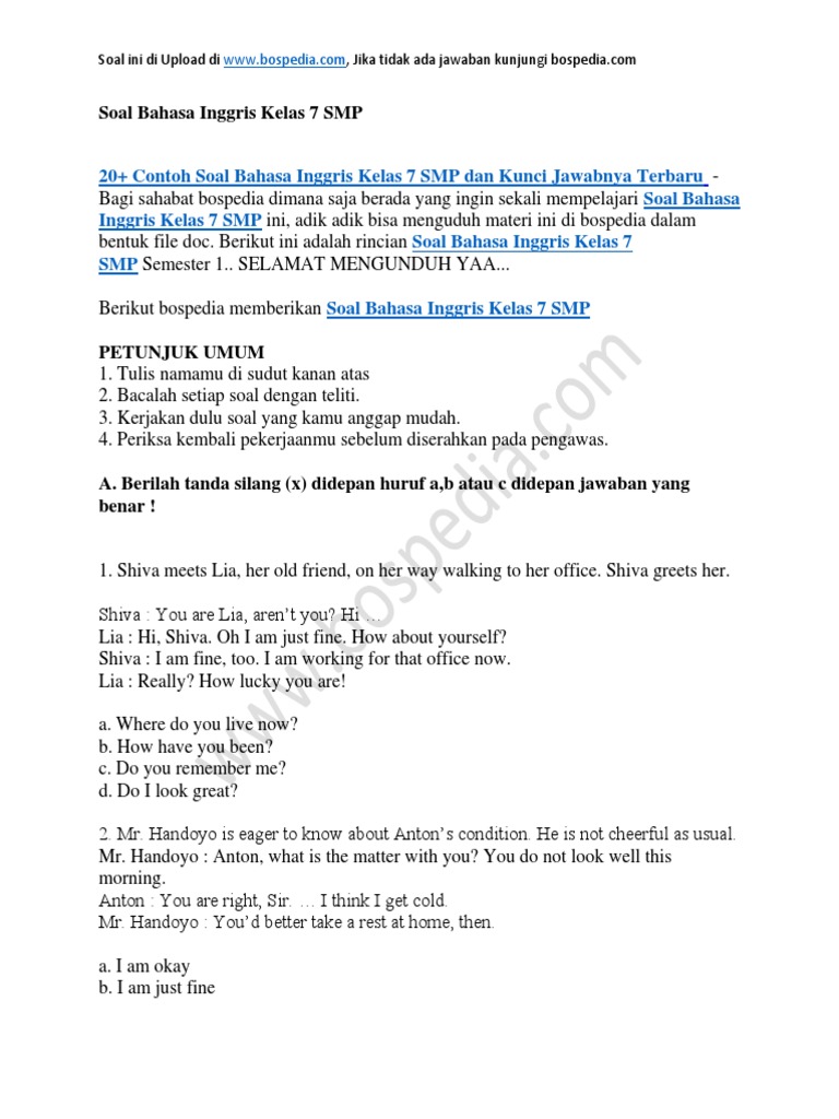 20 Contoh Soal Bahasa Inggris Kelas 7 Smp Dan Kunci Jawabnya Food And Drink Preparation Cookbooks Food Wine